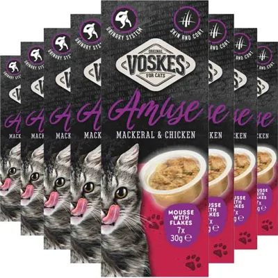 8x Voskes Kattensnack Mousse Makreel&Kip 7x30 gr