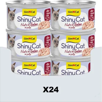 24x GimCat Kattenvoer Nat ShinyCat Filets in Jelly Tonijn & Kip 70 gr