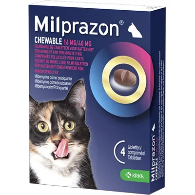 Milprazon Chewable 16 mg / 40 mg grote kat 2 tabletten