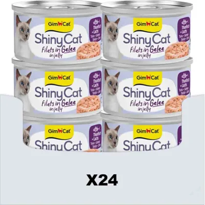 24x GimCat Kattenvoer Nat ShinyCat Filets in Jelly Tonijn & Zalm 70 gr