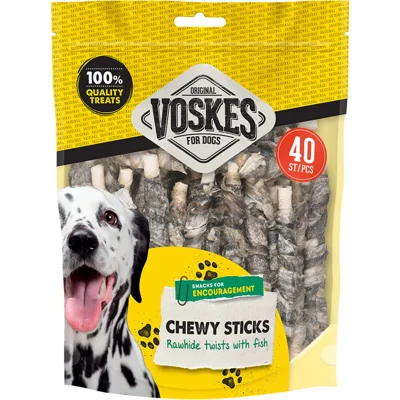 Voskes Hondensnack Rawhide Sticks Vis 40 stuks