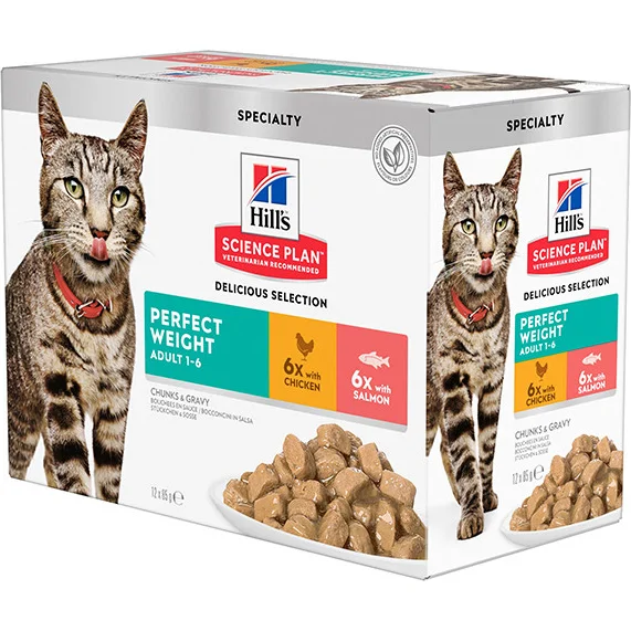 Hill's Science Plan Kat Adult Perfect Weight natvoer Multipack Kip en Zalm (12x85g)