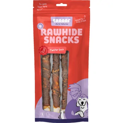 10x Braaaf Twister Hondensnack Eend 220 gr