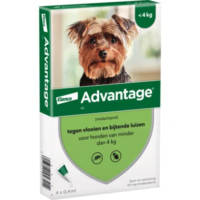 2x Advantage Anti Vlooiendruppels 40 Hond 1,5 - 4 kg 4 pipetten