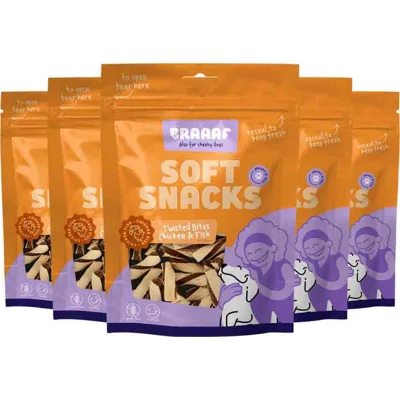 5x Braaaf Twisted Bites Hondensnack Kip - Vis 85 gr