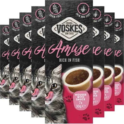 8x Voskes Kattensnack Mousse Vis in Saus 7x30 gr