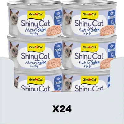 24x GimCat Kattenvoer Nat ShinyCat Filets in Jelly Tonijn 70 gr