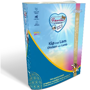 Renske Vers Vlees gestoomd kip en lam Puppy vanaf 2,5week natvoer 395gr