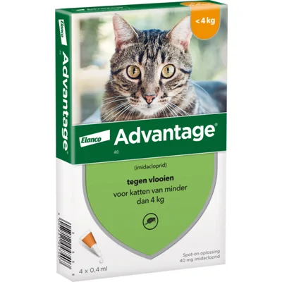 2x Advantage Anti Vlooiendruppels 40 Kat tot 4 kg 4 pipetten