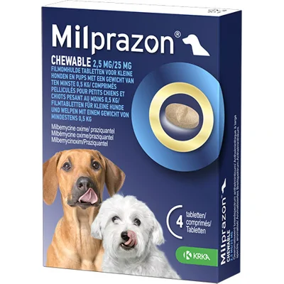 Milprazon Chewable 2,5 mg / 25 mg pup en kleine hond 2 tabletten