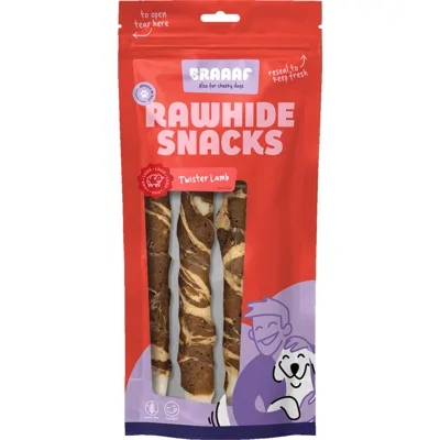 10x Braaaf Twister Hondensnack Lam - Vis 180 gr