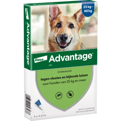 2x Advantage Anti Vlooiendruppels 400 Hond 25 - 40 kg 4 pipetten