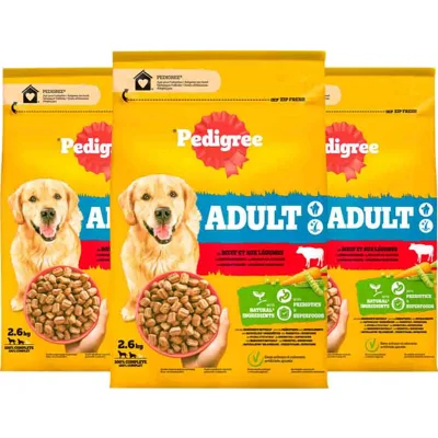 3x Pedigree Adult Hondenbrokken Rund en Groenten 2,6 kg