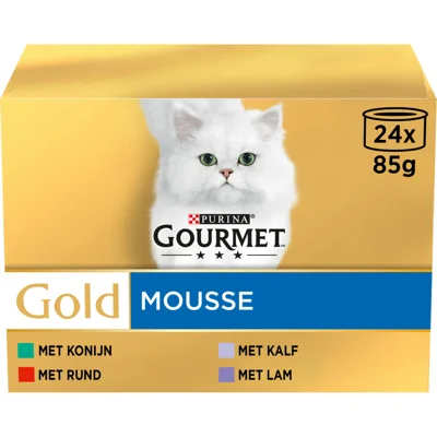 4x Gourmet Gold Mousse Rund - Konijn - Kalfsvlees - Lam 24 x 85 gr