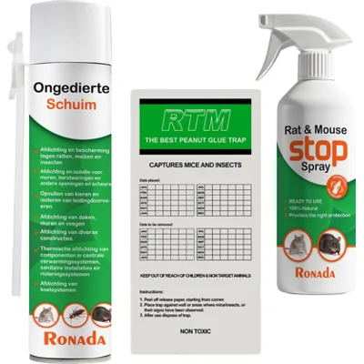 Nooit Meer Muizen Bundel Tegen Muizen - Speciale purschuim - Spray tegen muizen - 10 lijmvallen met lomiddel