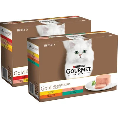 Gourmet Gold 12-pack mousse Kip, Zalm, Niertjes & Konijn - 12x85 gram