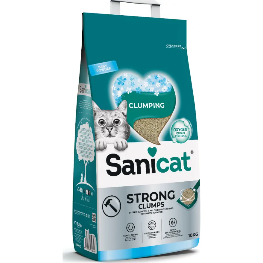 Sanicat Strong Clumps Baby Powder kattenbakvulling 10 kg