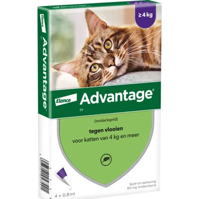 2x Advantage Anti Vlooiendruppels 80 Kat vanaf 4 kg 4 pipetten