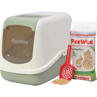 PeeWee EcoHus - Kattenbak - Startpakket Salie-Groen/Creme