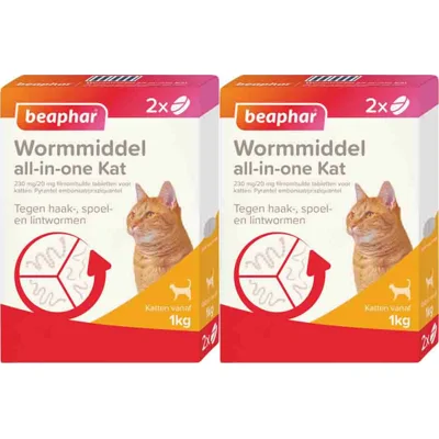 2x Beaphar All-in-one Ontworming Tabletten Kat Vanaf 1 kg 2 tabletten