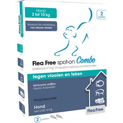 Flea Free Spot-on Combo Anti Vlooien en Teken Druppels Hond 2-10 kg 2 pipetten