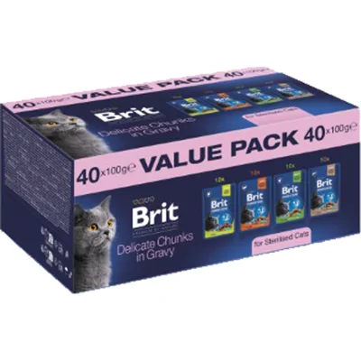 Brit Premium by Nature Cat - Delicate Chunks in Gravy Sterilised Value Pack - 40 x 100 g