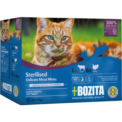 Bozita Indoor & Sterilised vlees stukjes in gelei multipack natvoer kat 12 x 85 g