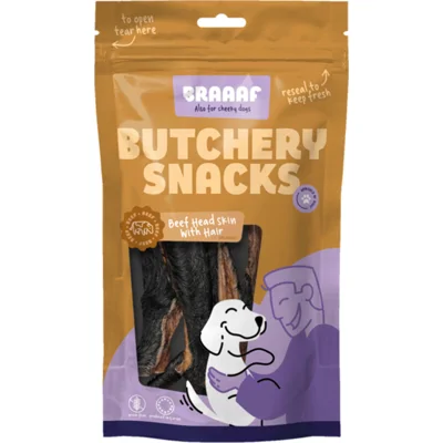 Braaaf Butchery Beef Head Skin with Hair Hondensnack 150 gr