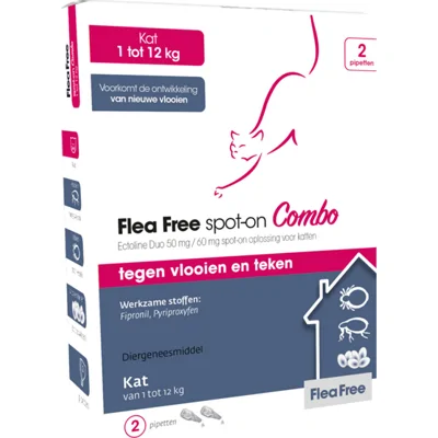 Flea Free Spot-on Combo Anti Vlooiendruppels Kat vanaf 1 kg 2 pipetten