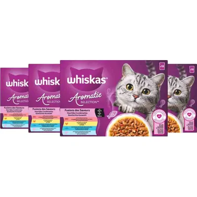 4x Whiskas Kattenvoer Nat Aromatic Adult 1+ Selectie Multipack 12x85 gr