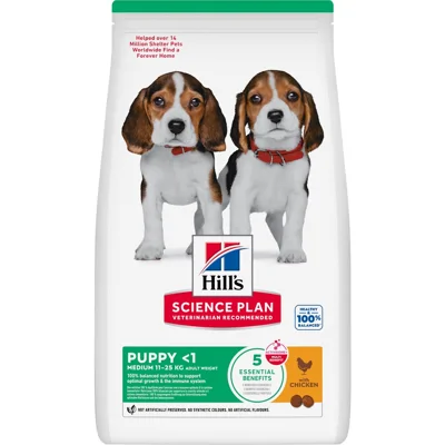 4x Hill's Science Plan Hondenvoer Puppy Medium Kip 2,5 kg