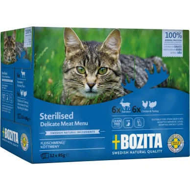 Bozita Indoor & Sterilised vlees stukjes in saus multipack natvoer kat 12 x 85 g