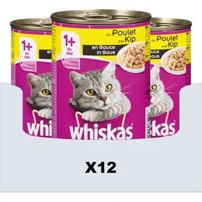 12x Whiskas Blik Adult Brokjes in Saus Kip 400 gr