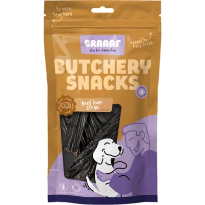 Braaaf Butchery Beef Liver Strips Hondensnack 150 gr