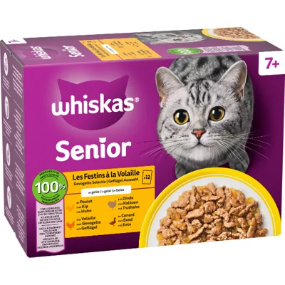 Whiskas Kattenvoer Nat Senior 7+ Gevogelte in Gelei Multipack 12x85 gr
