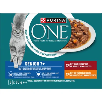 5x Purina ONE Senior Pouch Rund & Kip 8x85 gr