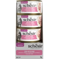 Schesir Complements tonijn met ham (in bouillon) natvoer kat (blikjes) 1 tray (12 x 70 g)