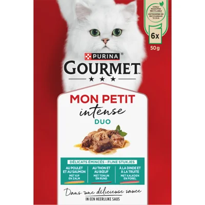 Gourmet Mon Petit Intense Duo Mix van vis & vlees kat natvoer 6x50gr