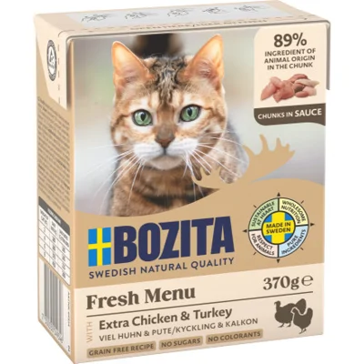 Bozita kip met kalkoen stukjes in saus natvoer kat 12 x 370 g