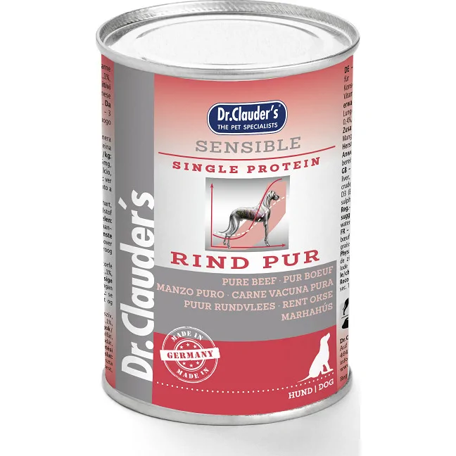 Dr. Clauder's Sensible puur rund natvoer hond 6 x 400 g