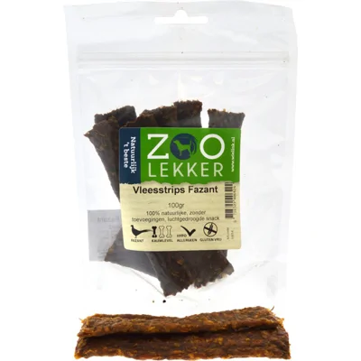 Zoolekker - Vleesstrips geit of fazant hondensnack (100 g) Fazant x2