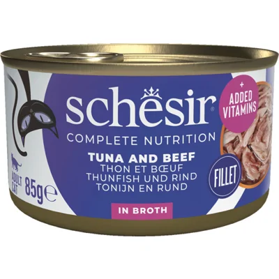 12x Schesir Complete&Balanced Kattenvoer Tonijn en Rundvlees in Boullion 85 gr