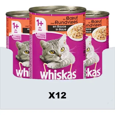 12x Whiskas Blik Adult Brokjes in Saus Rund 400 gr