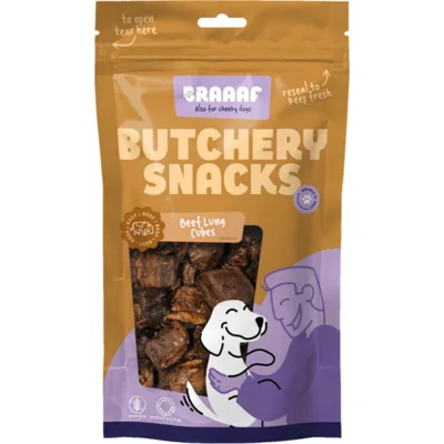 Braaaf Butchery Beef Lung Cubes Hondensnack 85 gr
