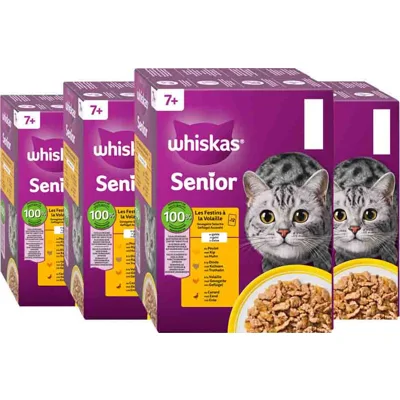 4x Whiskas Kattenvoer Nat Senior 7+ Gevogelte in Gelei Multipack 12x85 gr
