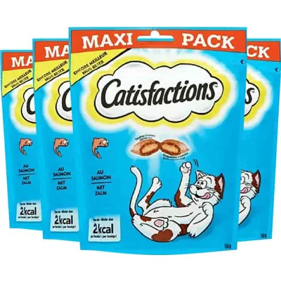 4x Catisfactions Megabox Kattensnoepjes Kip&Kaas&Zalm 180 gr