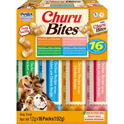 Inaba Churu Bites Hondensnack Multipack Chicken&Salmon&Tuna&Cheese 16 x 12 gr