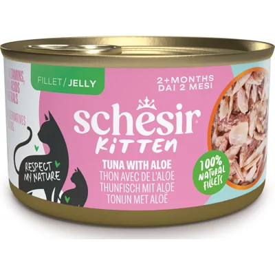Schesir Kitten tonijn met aloe (jelly) natvoer kat (blikjes) 1 tray (12 x 85 g)