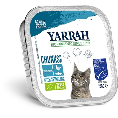Yarrah Bio Kuipje Brokjes Kattenvoer Kip - Haring 100 gr