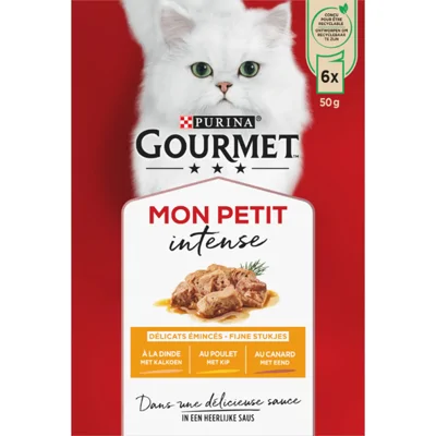 GOURMET Mon Petit Intense gevogelte met Eend, Kip, Kalkoen kattenvoer nat 6x50gr